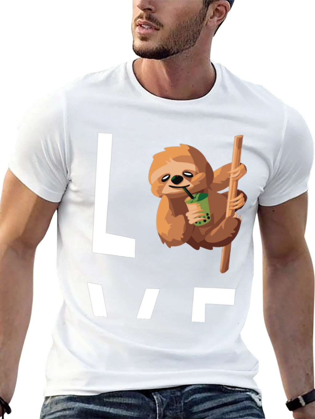 Sloth Bubble Tea Graphic T-Shirt - Mens Black Tee