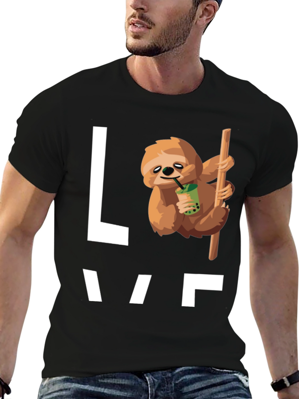 Sloth Bubble Tea Graphic T-Shirt - Mens Black Tee