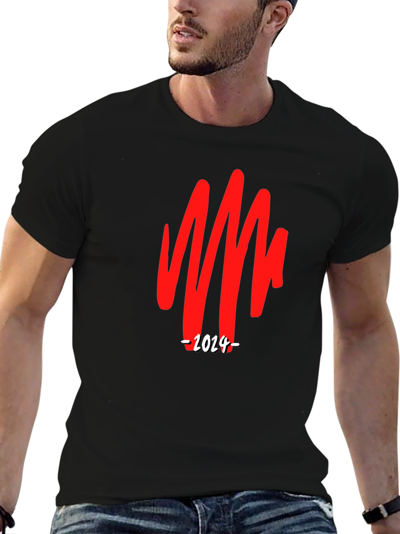 Bold Graphic Tee - Red Scribble & 2024 Print