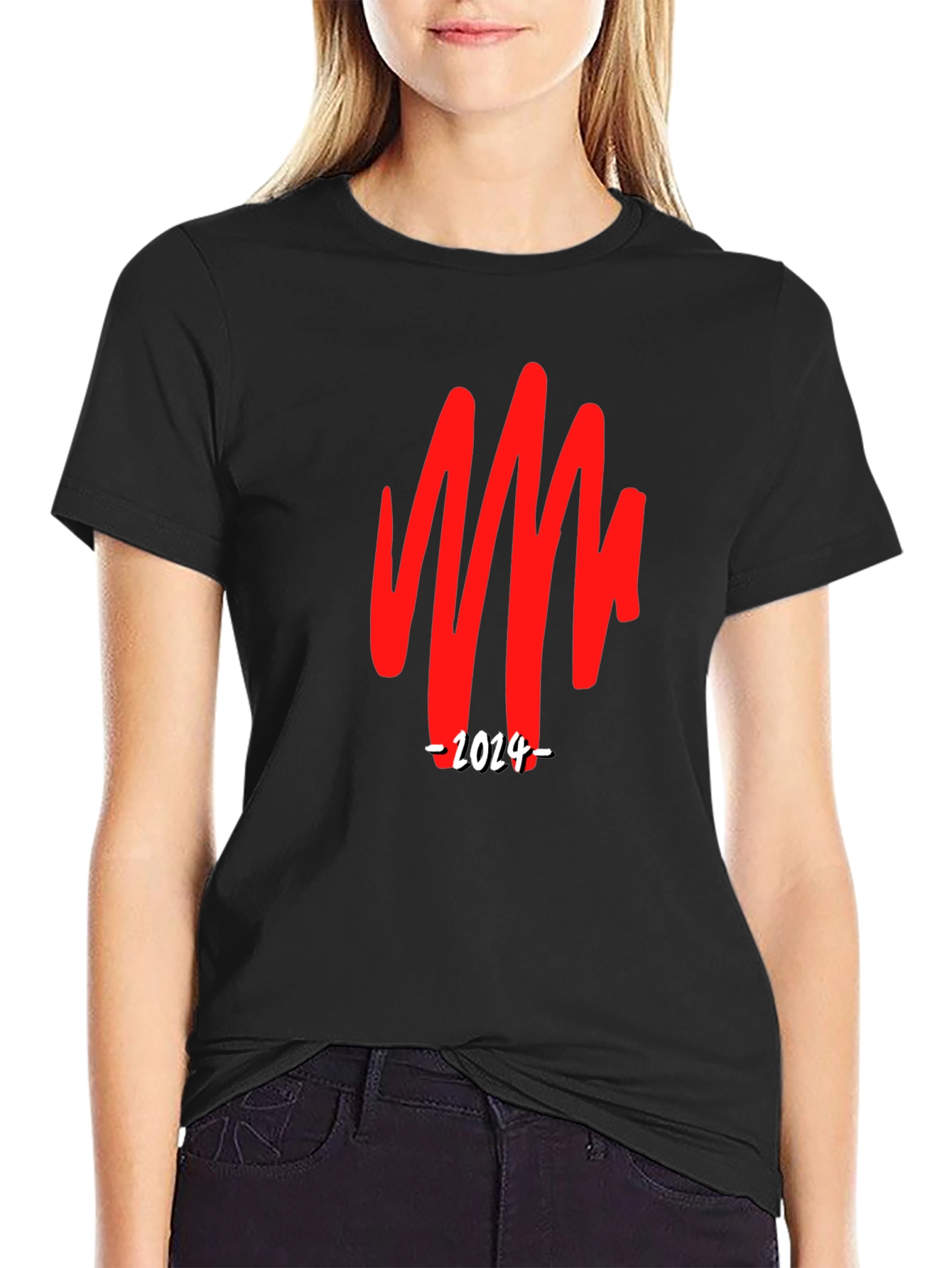 Bold Graphic Tee - Red Scribble & 2024 Print