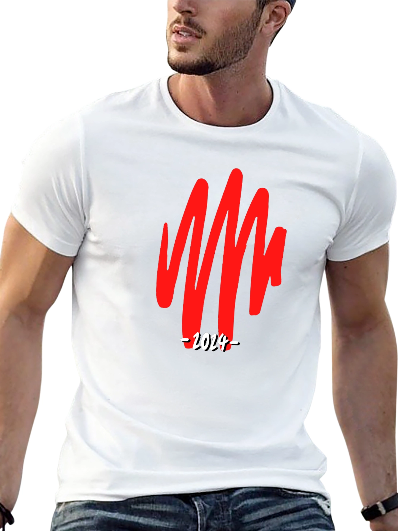 Bold Graphic Tee - Red Scribble & 2024 Print