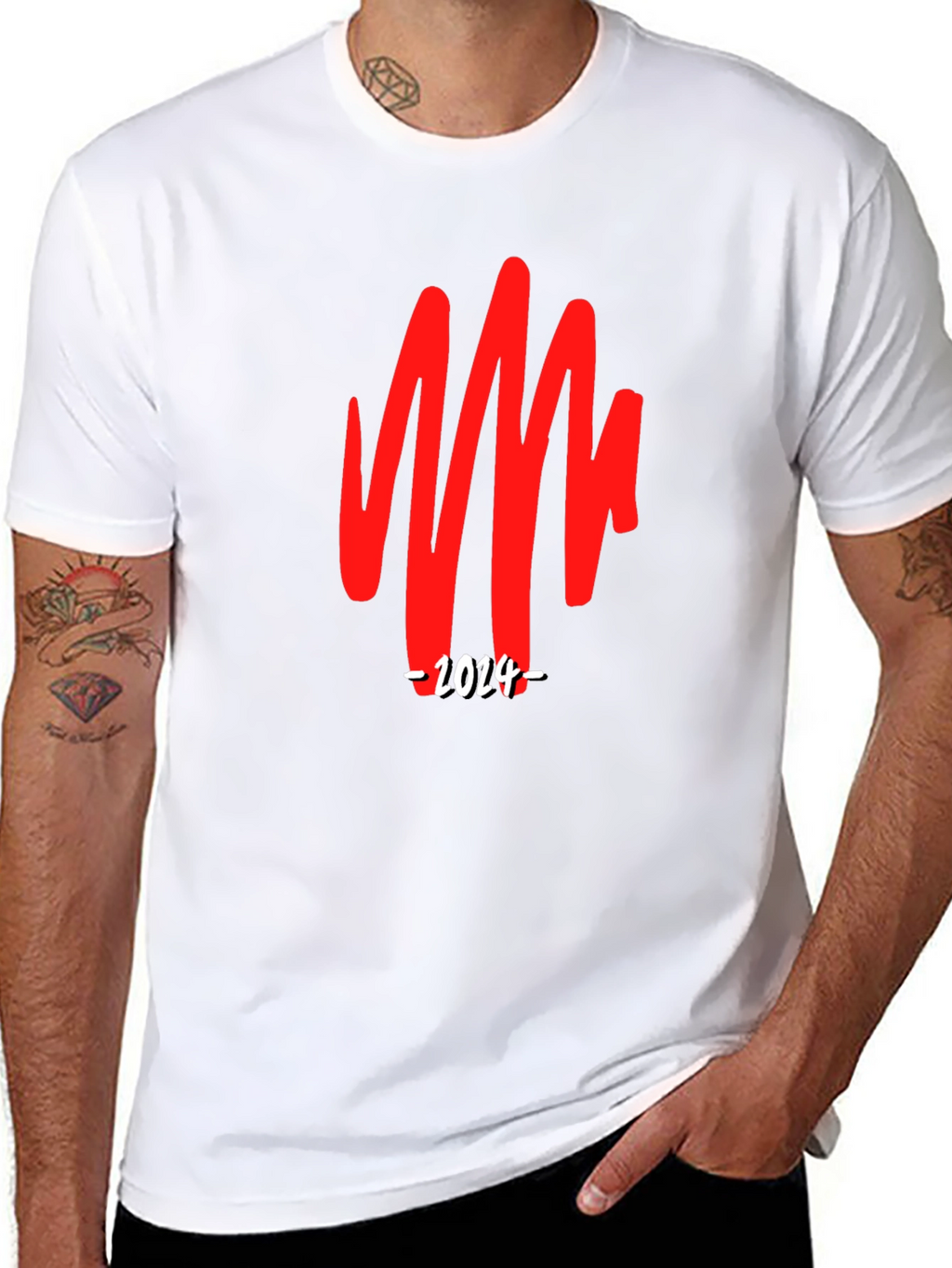 Bold Graphic Tee - Red Scribble & 2024 Print