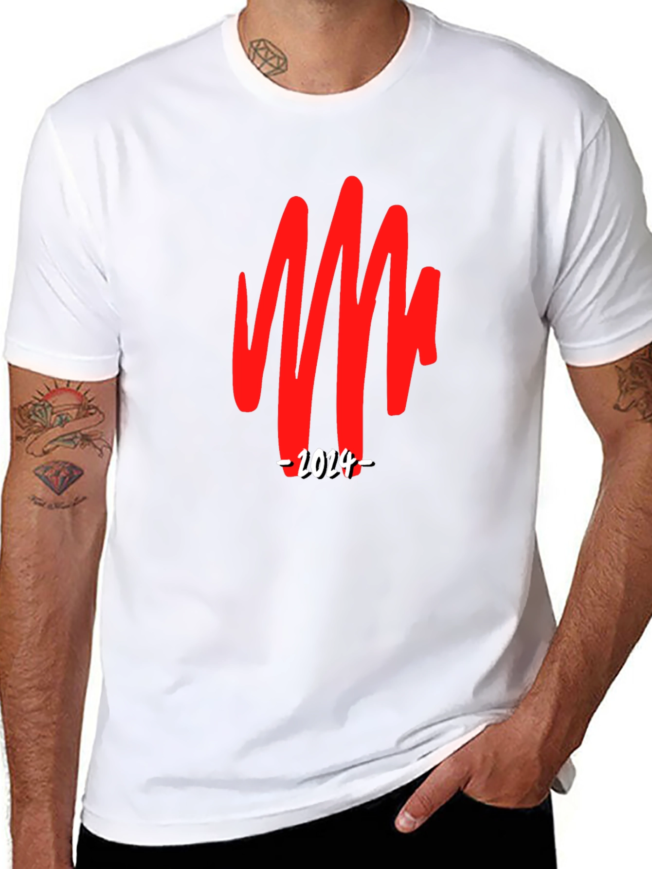 Bold Graphic Tee - Red Scribble & 2024 Print