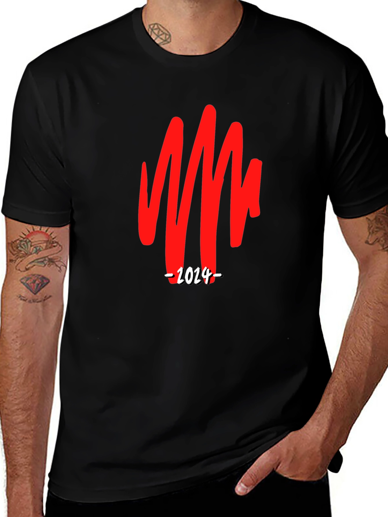 Bold Graphic Tee - Red Scribble & 2024 Print