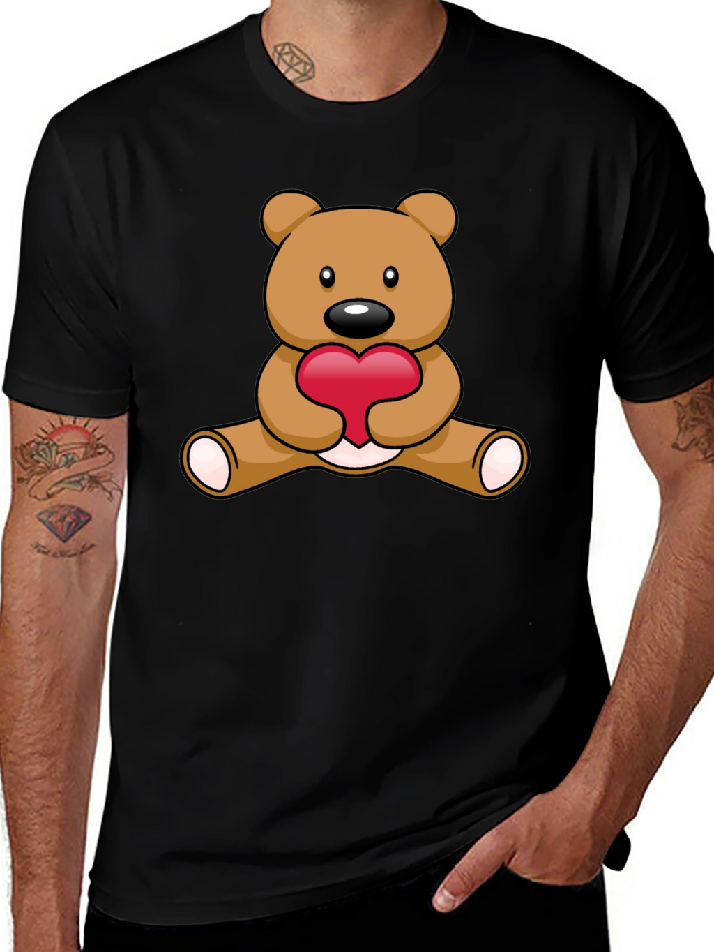 Cute Teddy Bear Heart Graphic T-Shirt