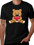 Cute Teddy Bear Heart Graphic T-Shirt