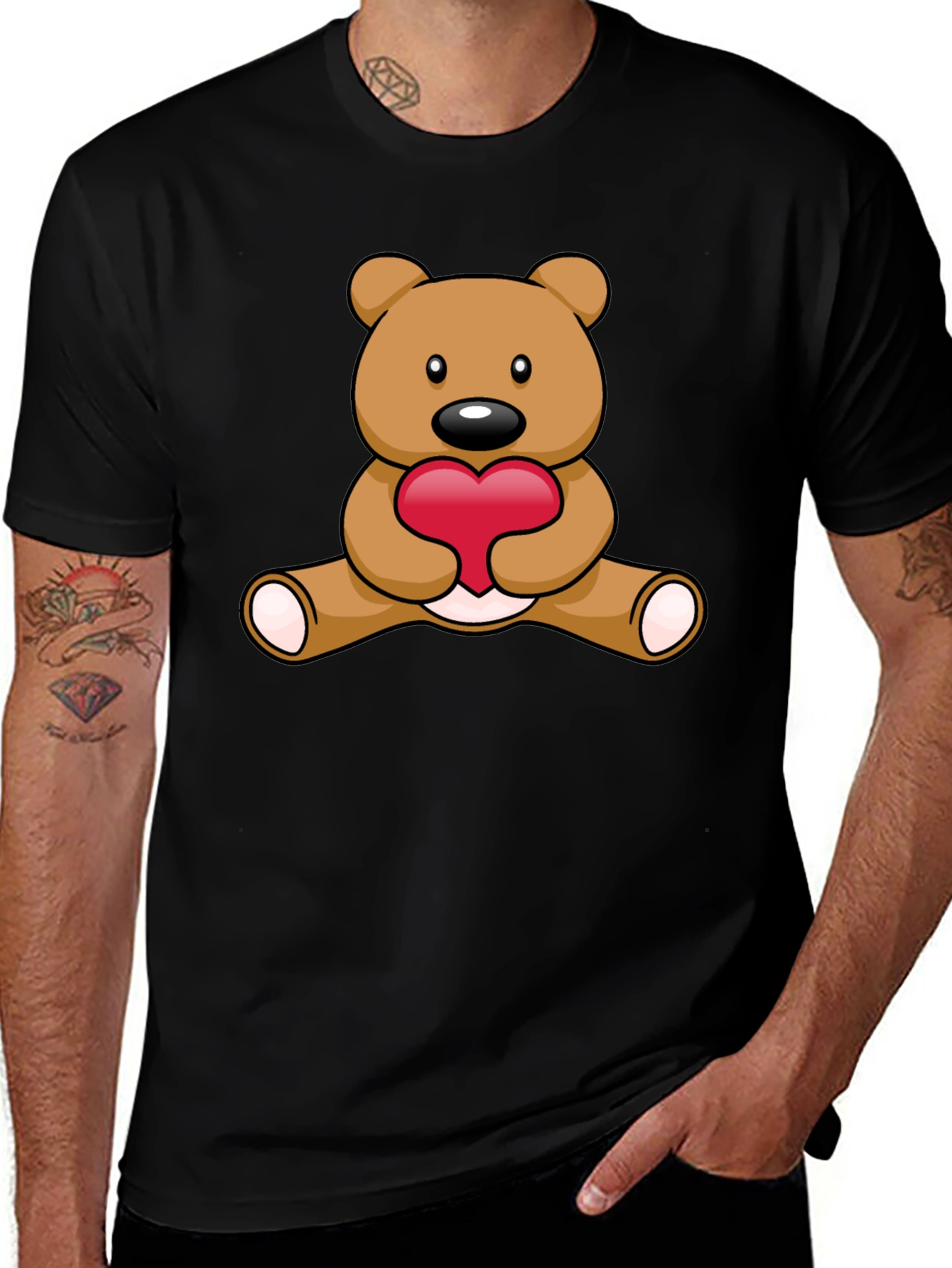 Cute Teddy Bear Heart Graphic T-Shirt