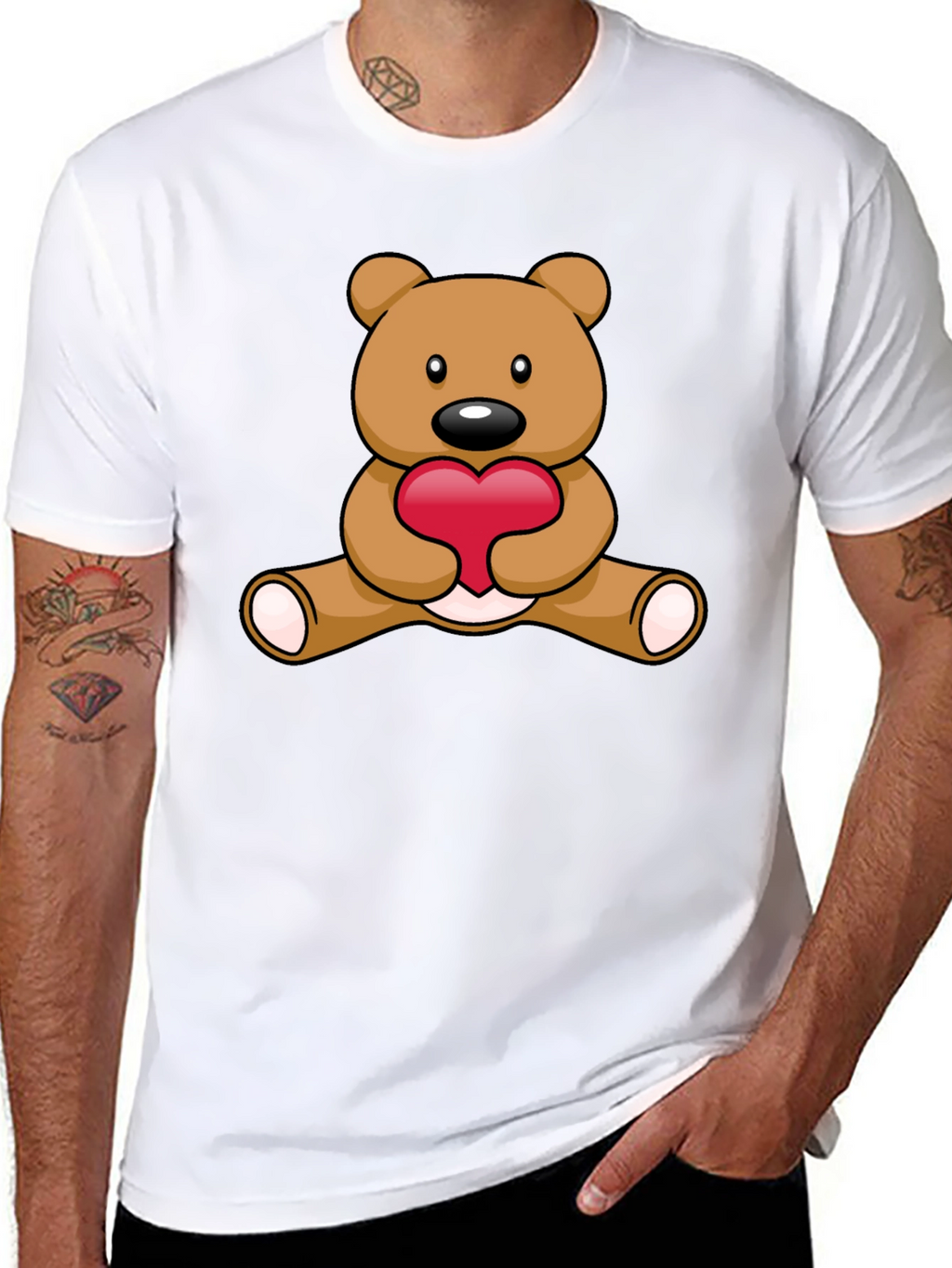 Cute Teddy Bear Heart Graphic T-Shirt