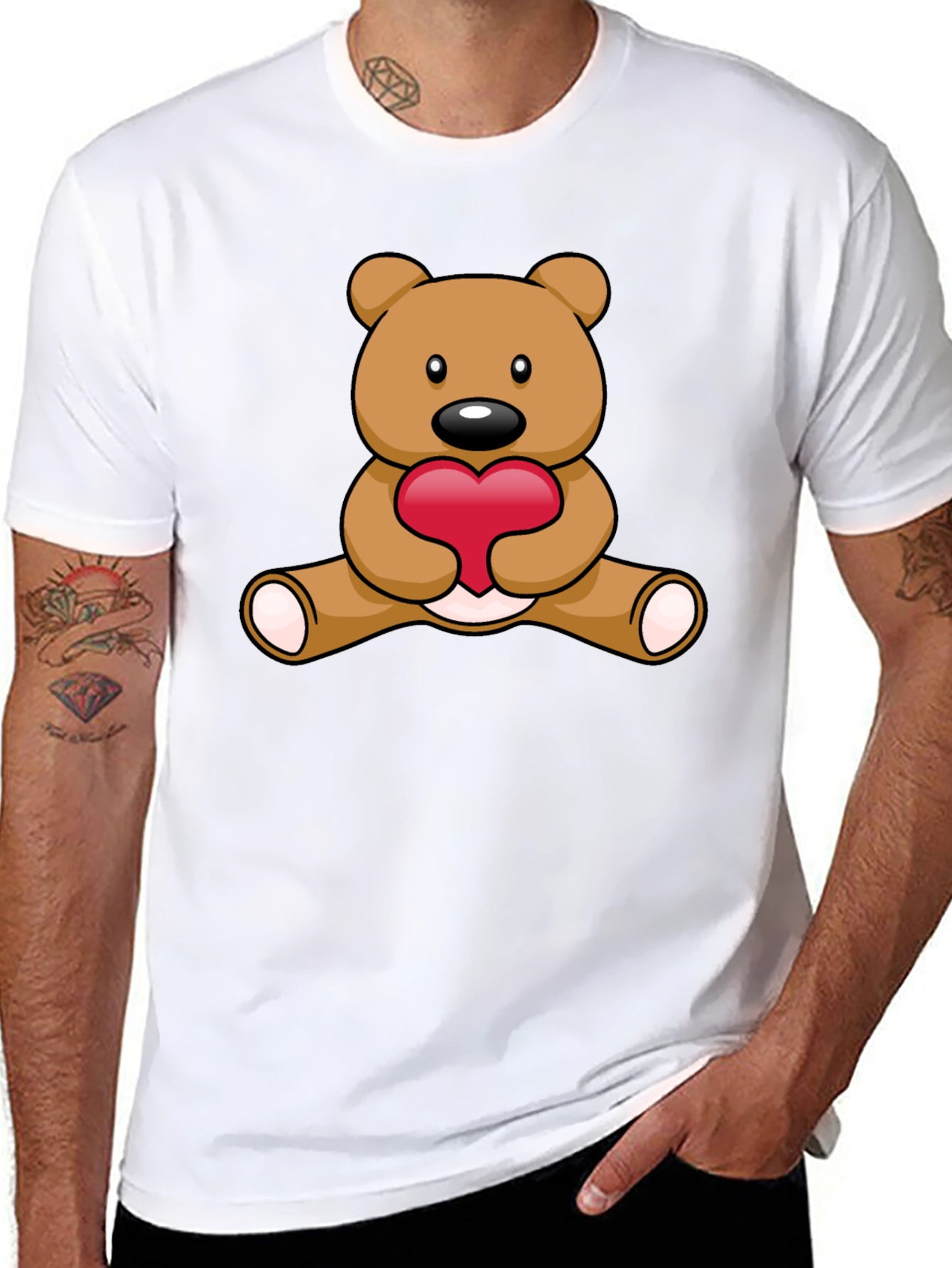 Cute Teddy Bear Heart Graphic T-Shirt