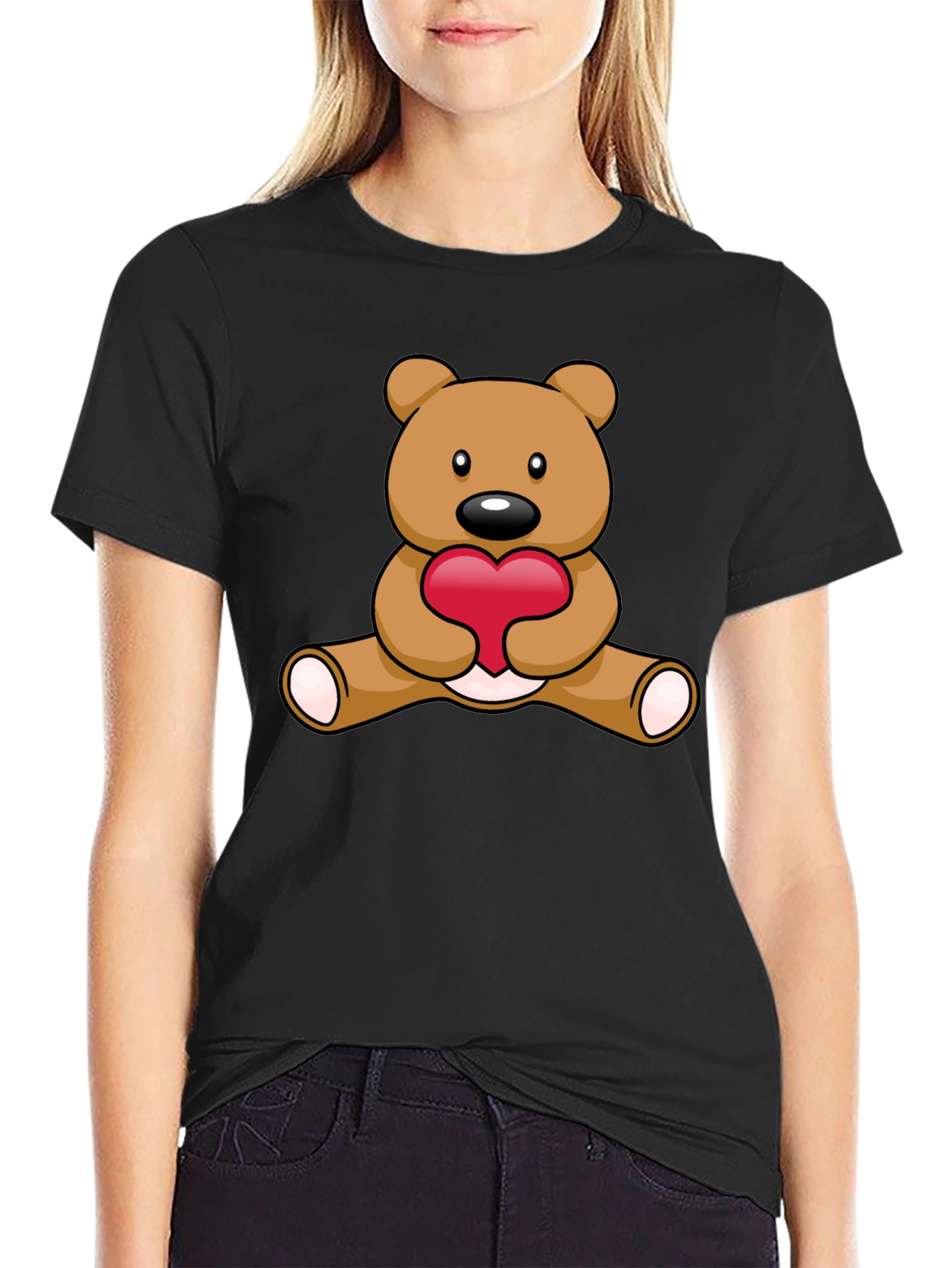 Cute Teddy Bear Heart Graphic T-Shirt