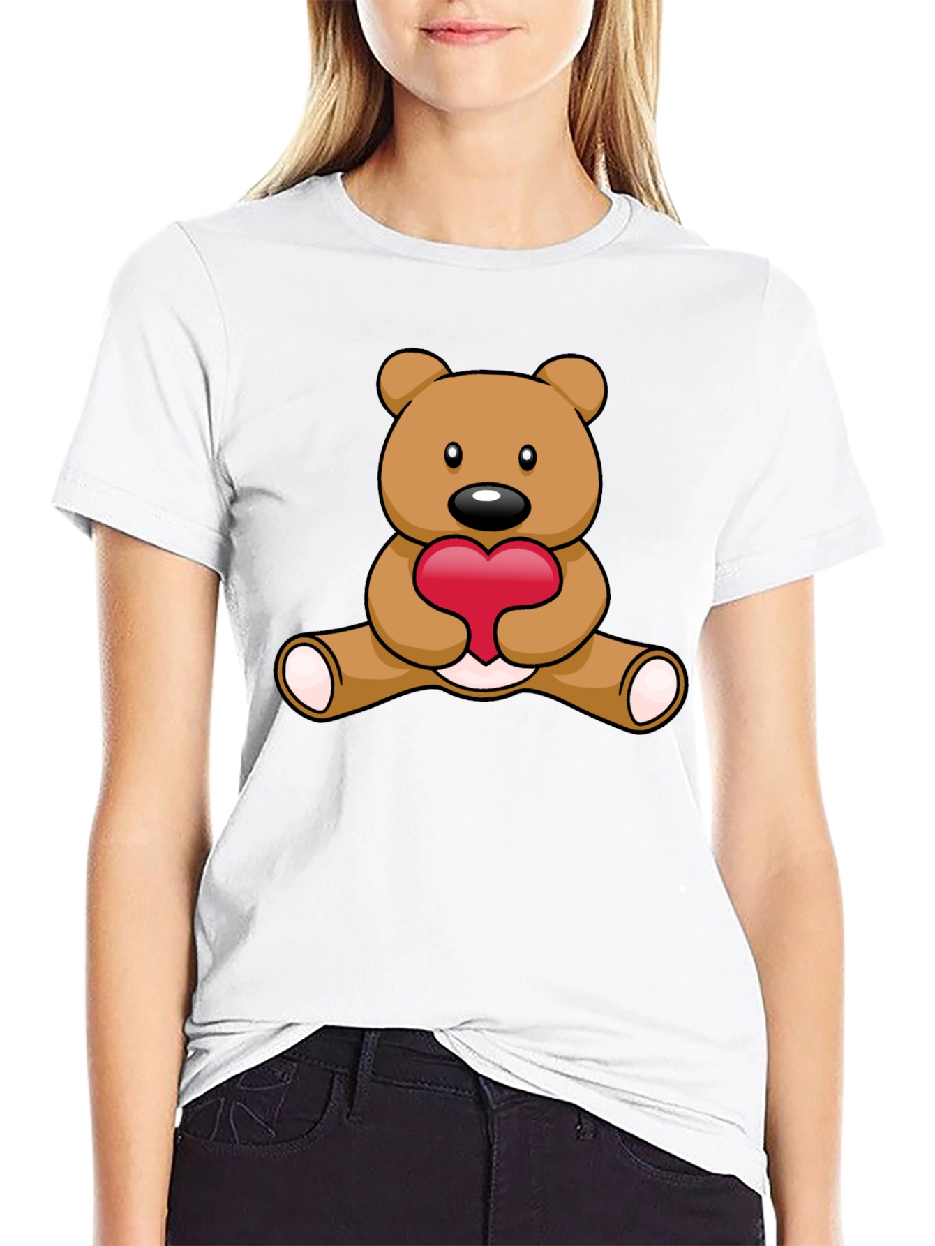 Cute Teddy Bear Heart Graphic T-Shirt