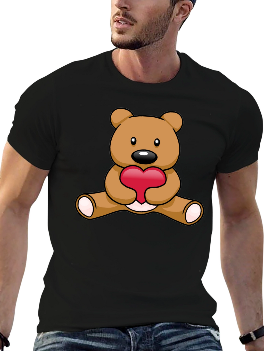 Cute Teddy Bear Heart Graphic T-Shirt