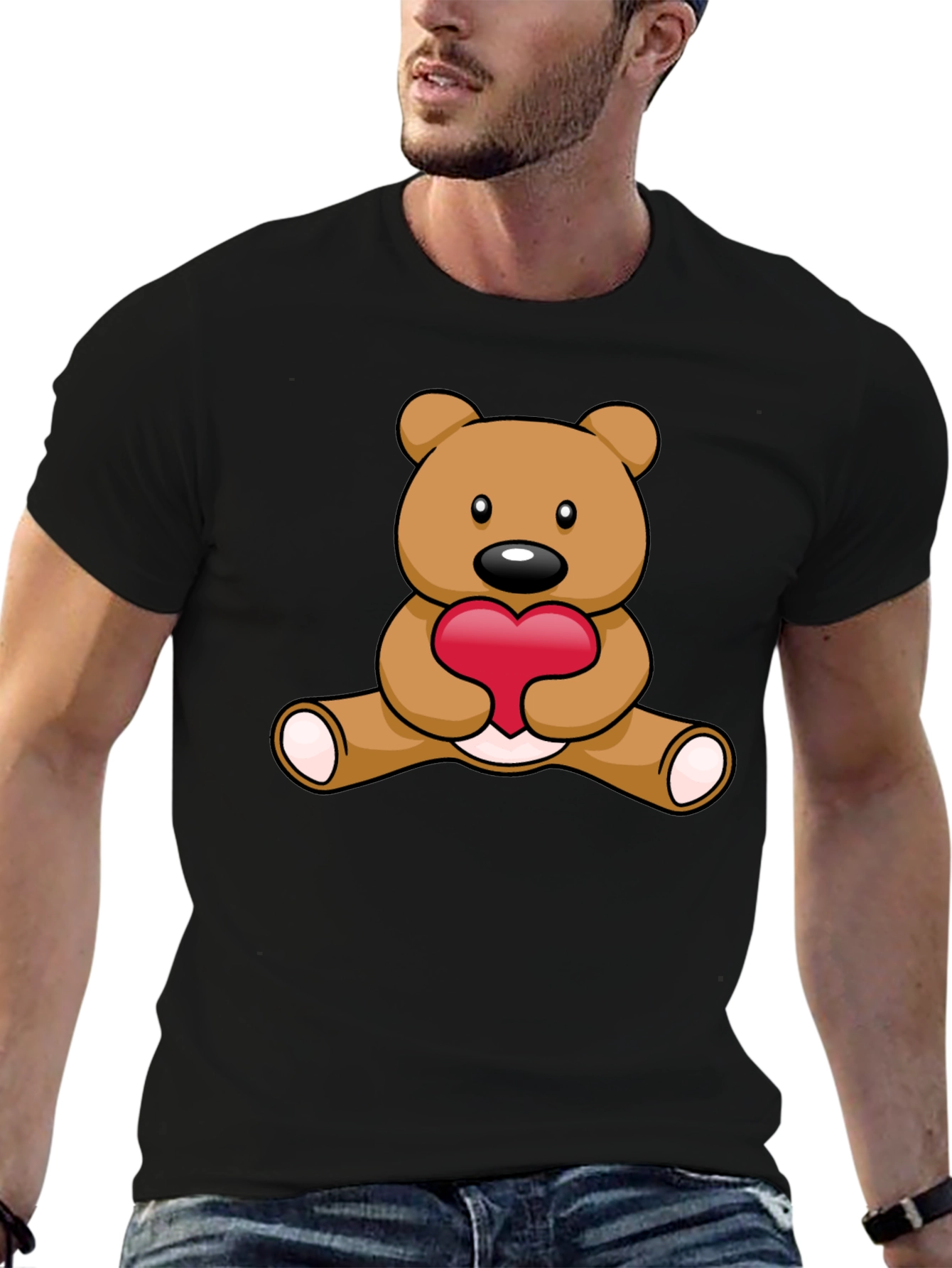 Cute Teddy Bear Heart Graphic T-Shirt