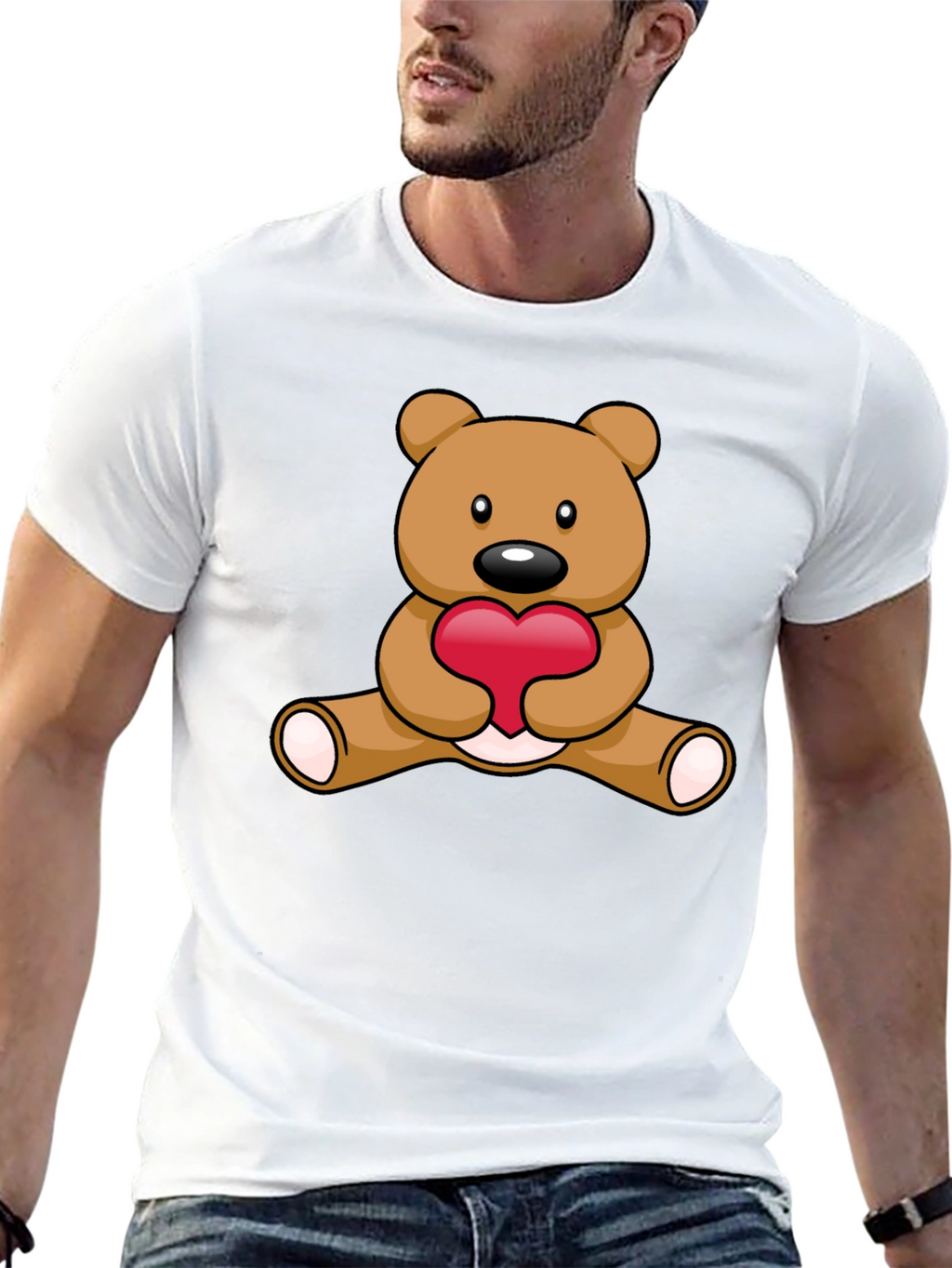 Cute Teddy Bear Heart Graphic T-Shirt