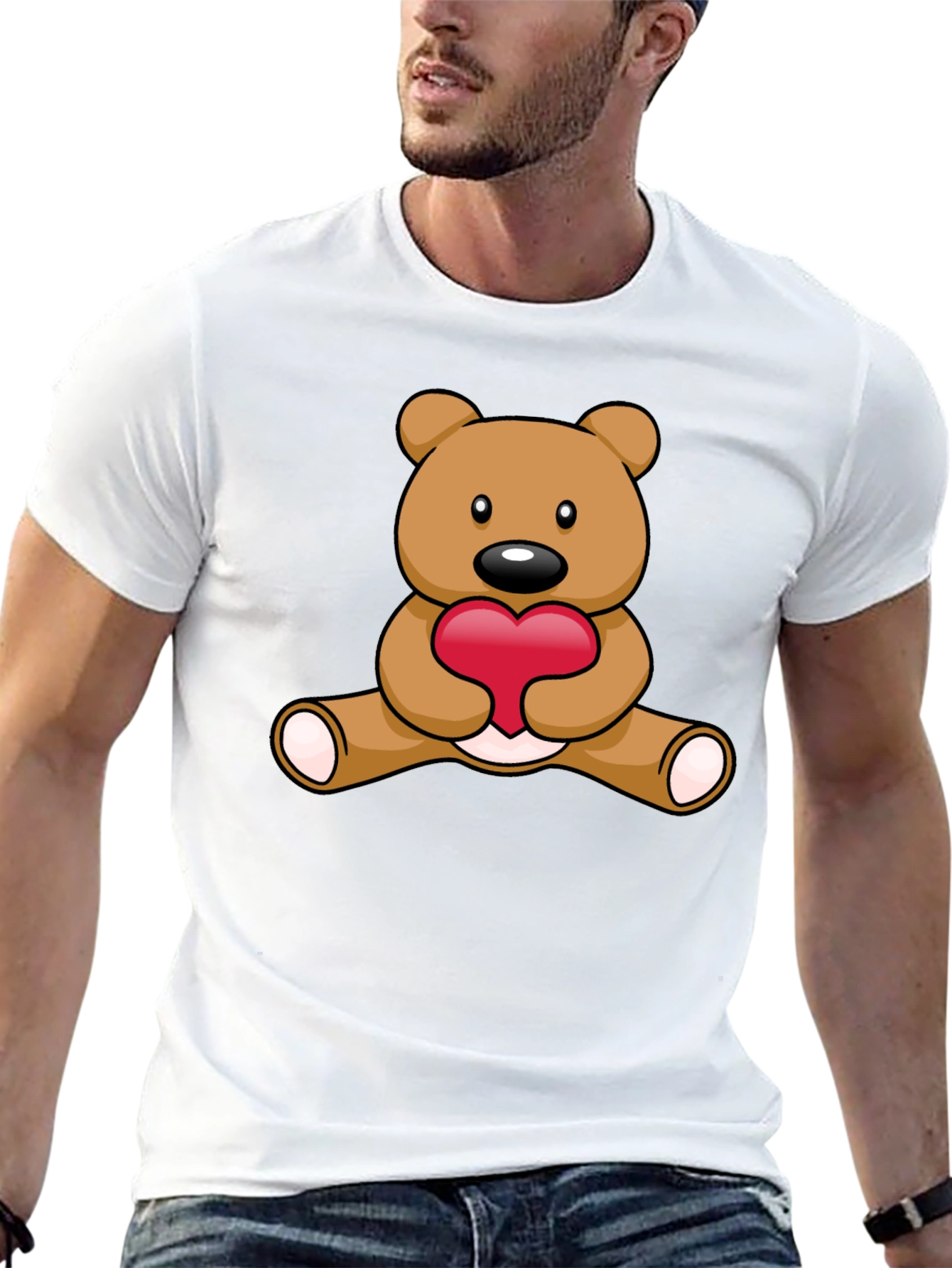 Cute Teddy Bear Heart Graphic T-Shirt