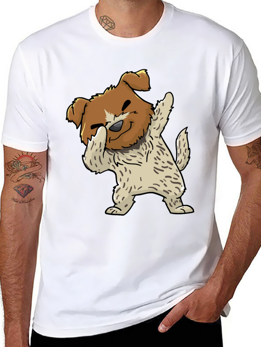 Dog Dabbing Graphic Tee - Black Cotton Blend