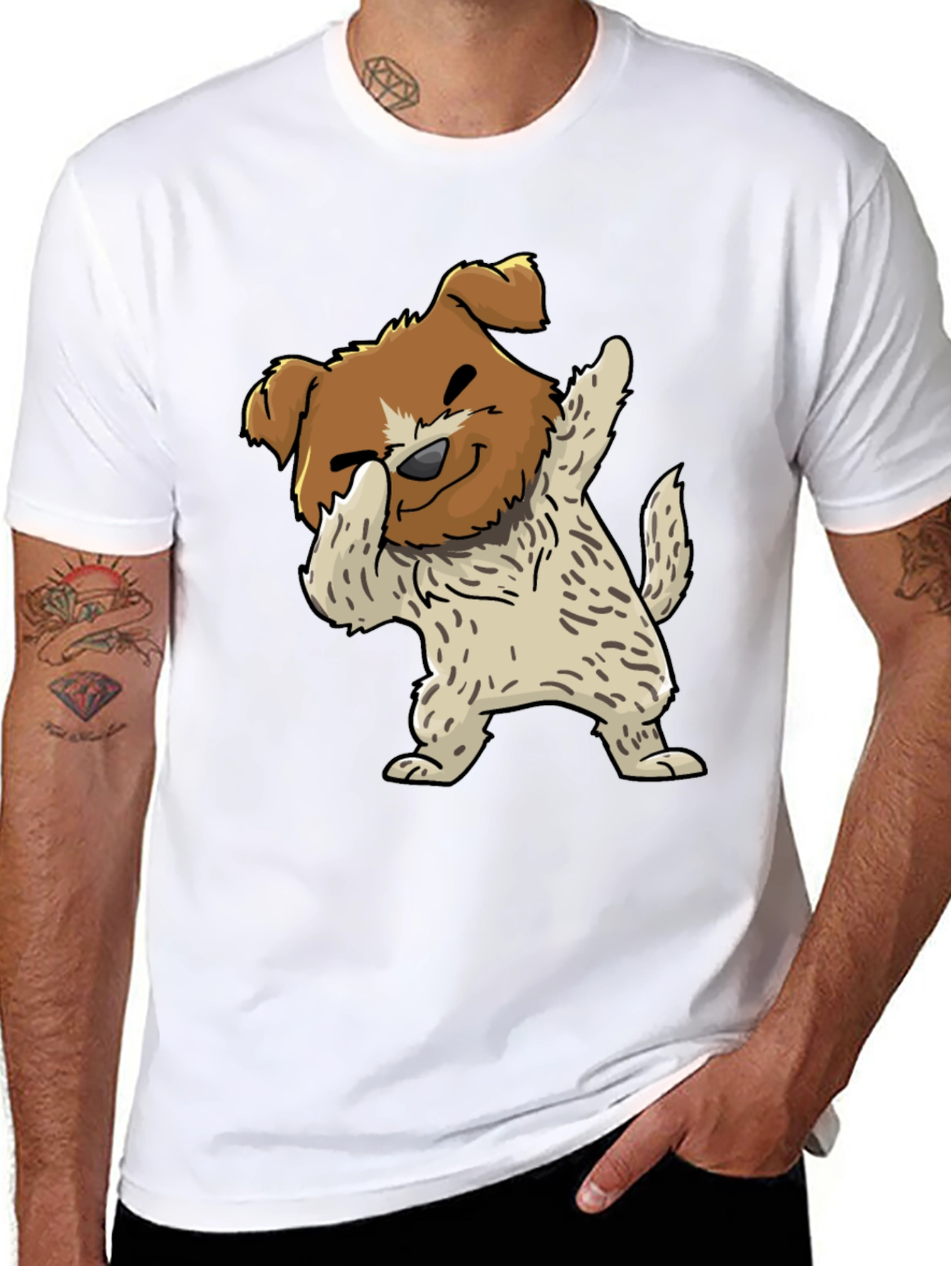 Dog Dabbing Graphic Tee - Black Cotton Blend