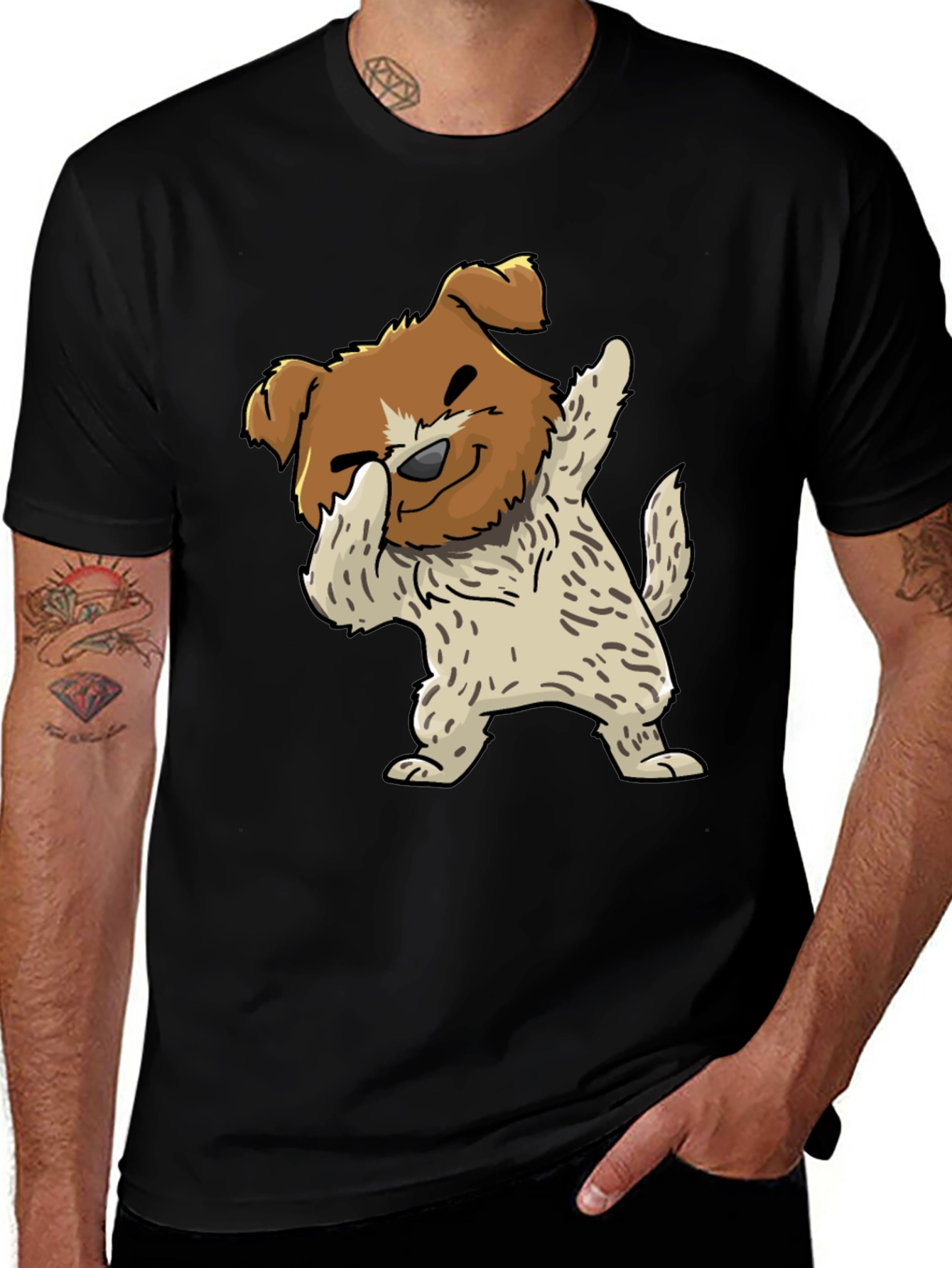Dog Dabbing Graphic Tee - Black Cotton Blend