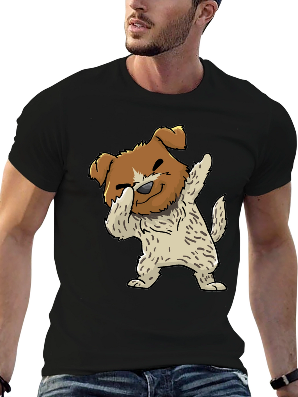 Dog Dabbing Graphic Tee - Black Cotton Blend