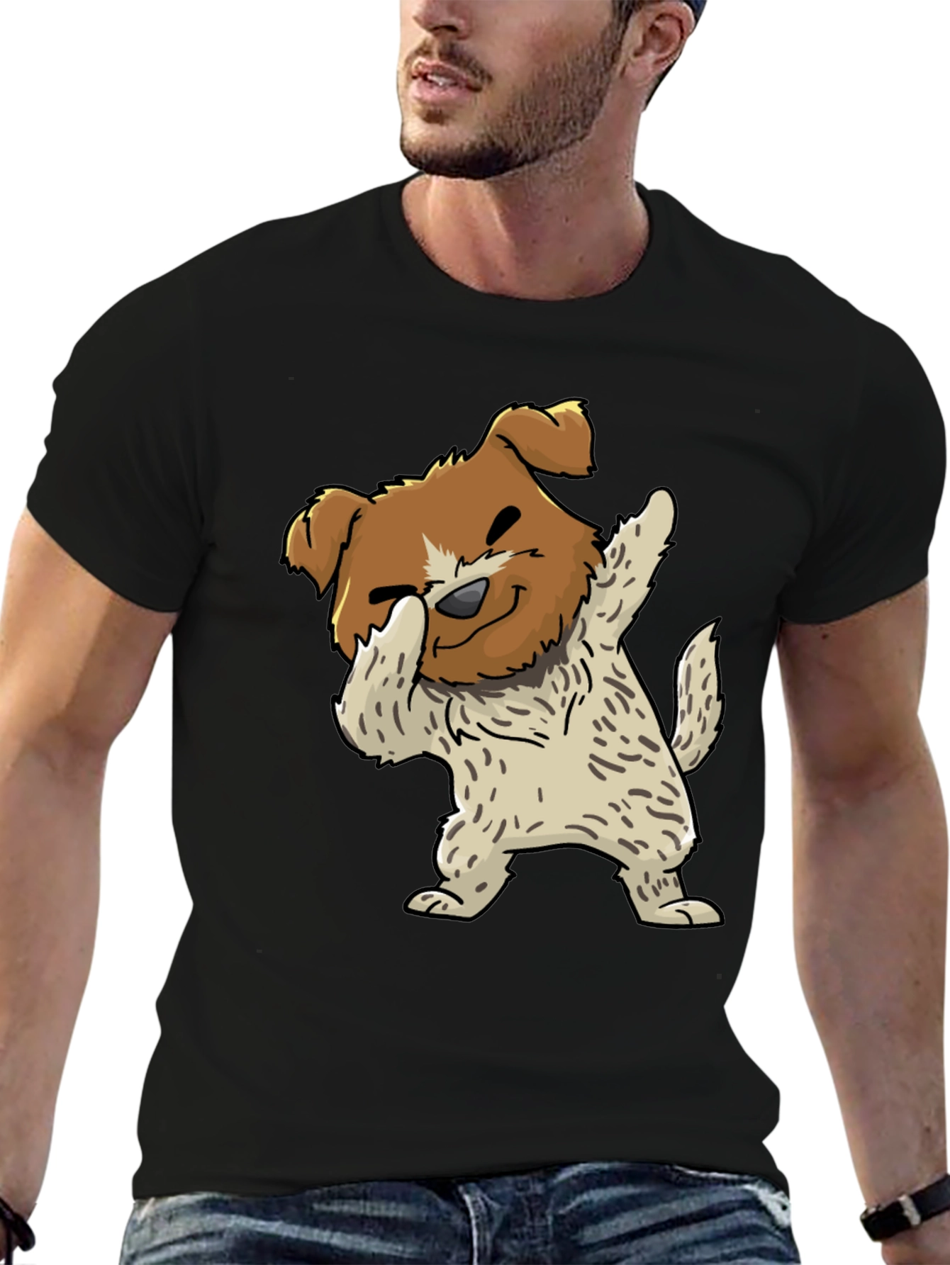 Dog Dabbing Graphic Tee - Black Cotton Blend