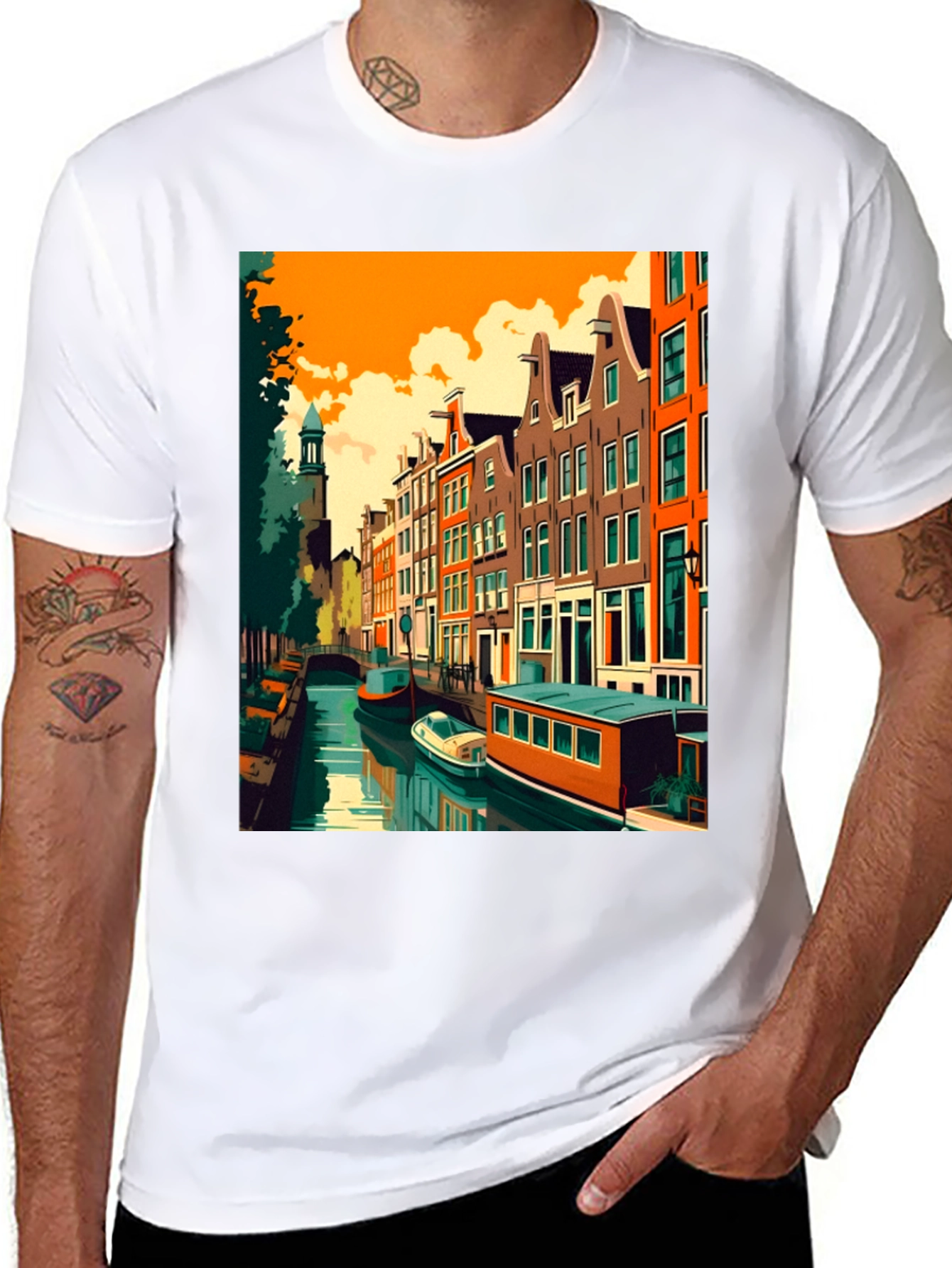 Amsterdam Canal Art T-Shirt - Modern Graphic Tee