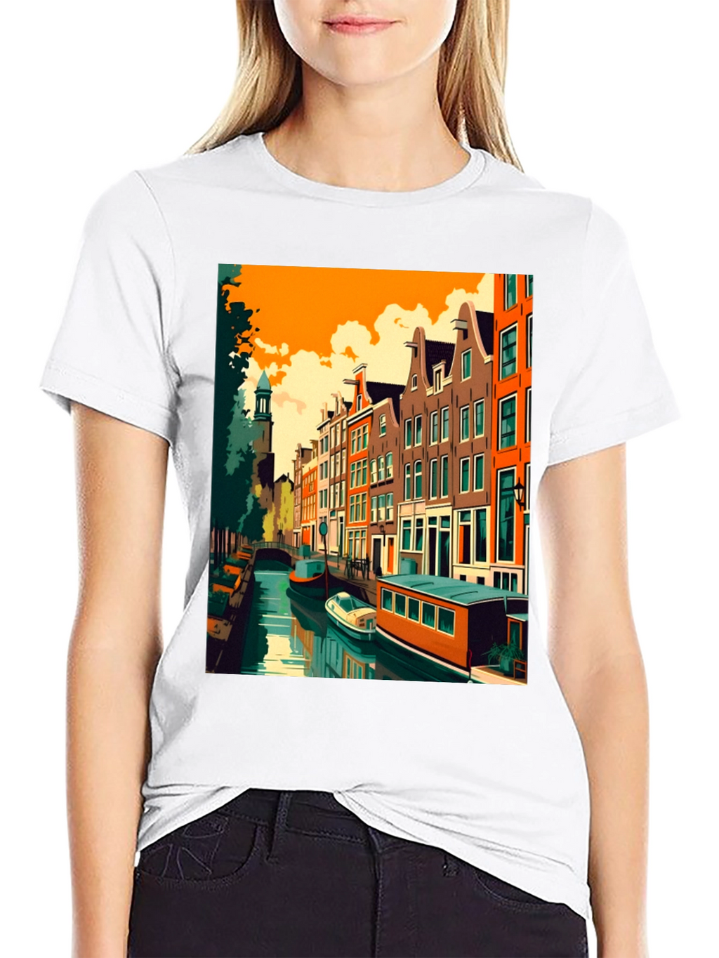Amsterdam Canal Art T-Shirt - Modern Graphic Tee
