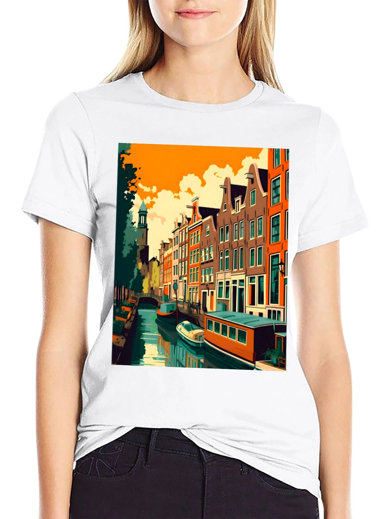 Amsterdam Canal Art T-Shirt - Modern Graphic Tee