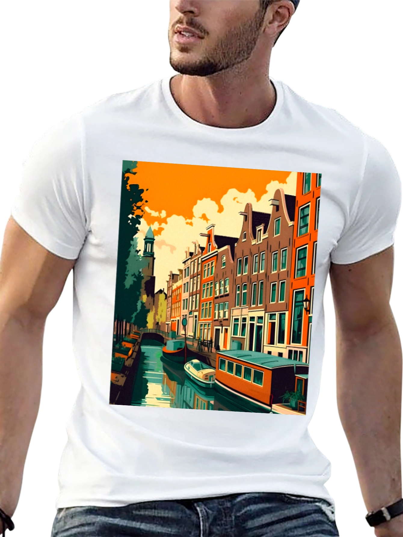 Amsterdam Canal Art T-Shirt - Modern Graphic Tee