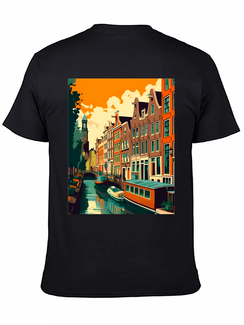 Amsterdam Canal Art T-Shirt - Modern Graphic Tee