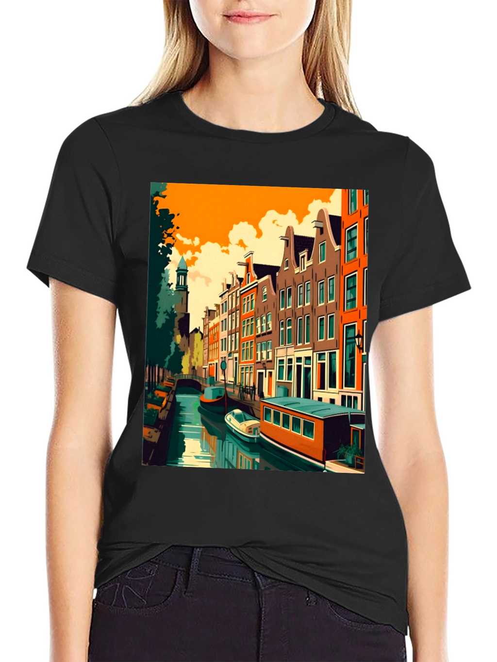 Amsterdam Canal Art T-Shirt - Modern Graphic Tee