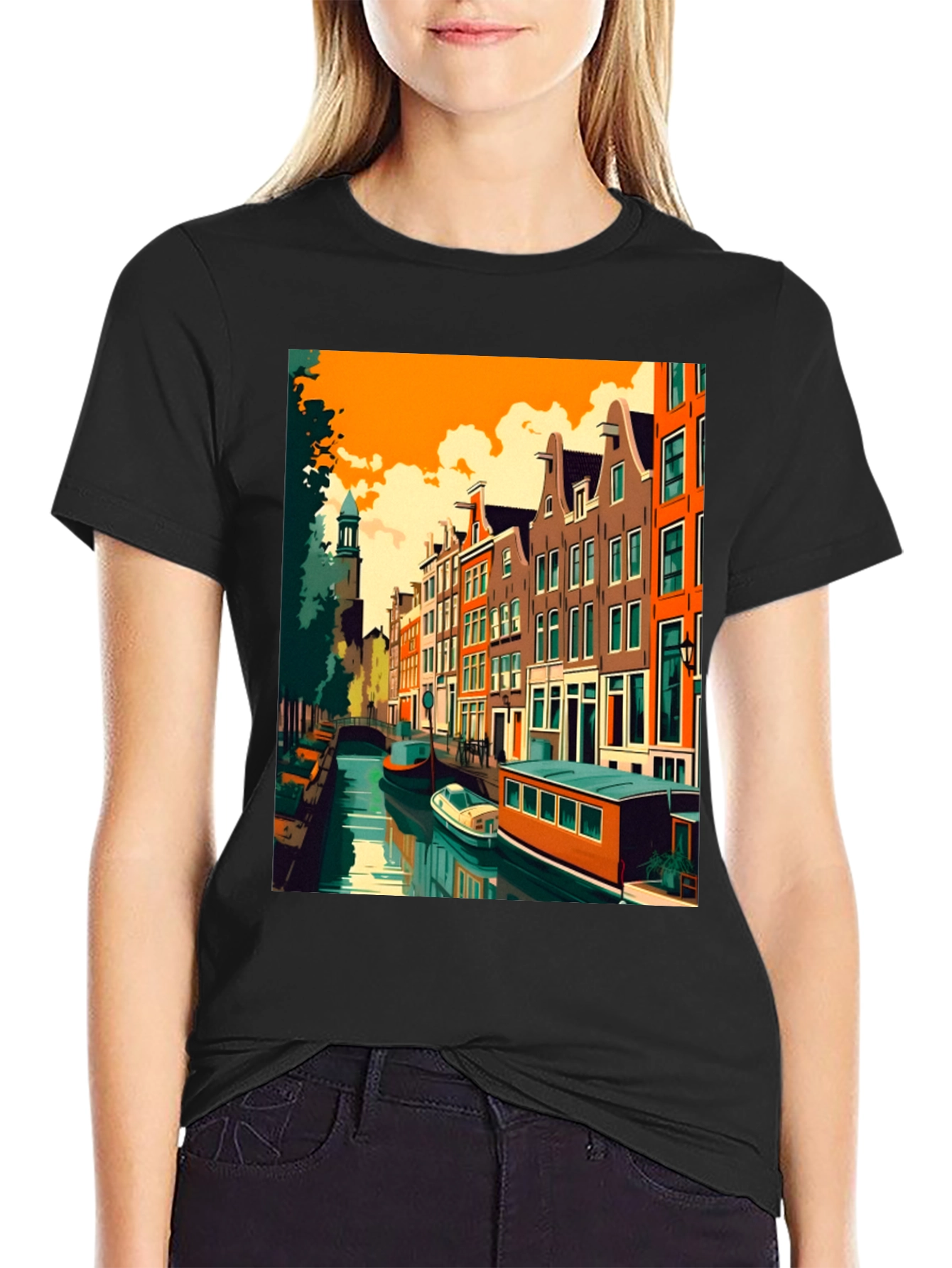 Amsterdam Canal Art T-Shirt - Modern Graphic Tee