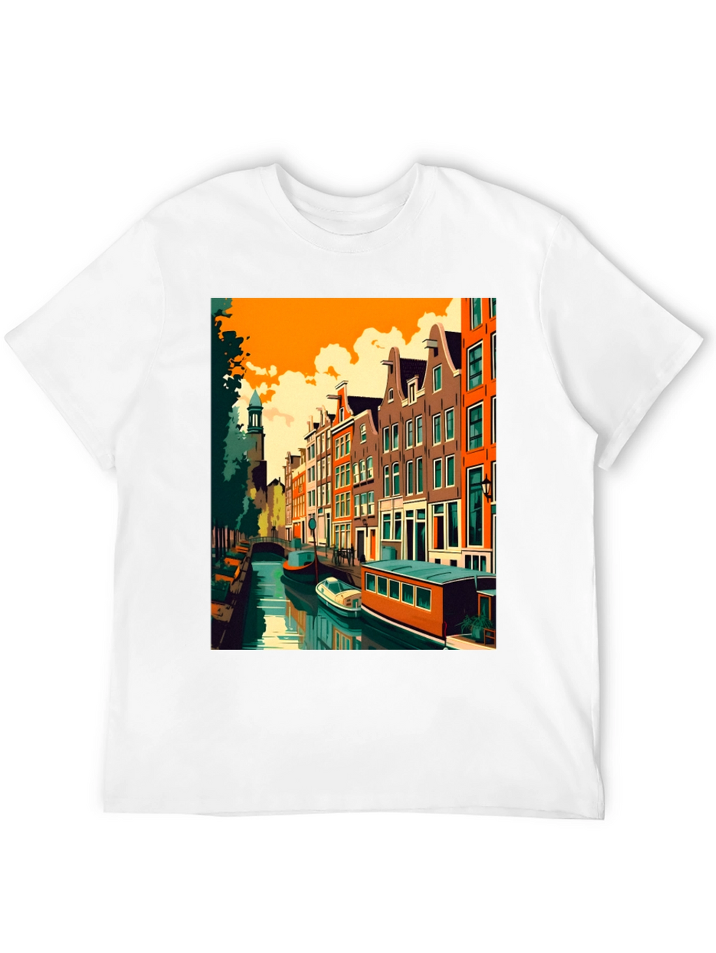 Amsterdam Canal Art T-Shirt - Modern Graphic Tee