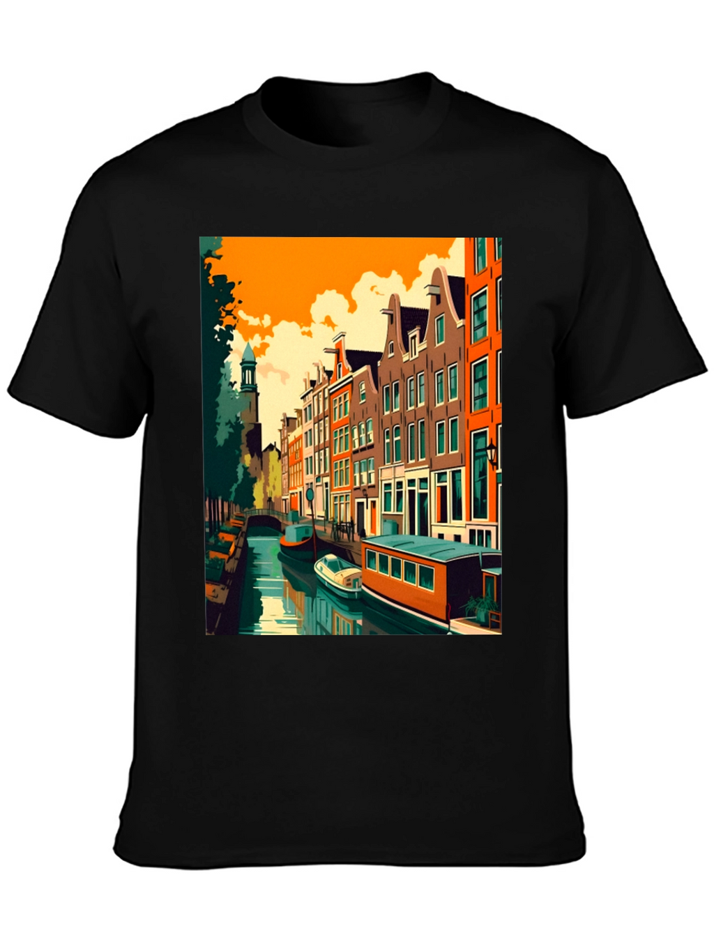 Amsterdam Canal Art T-Shirt - Modern Graphic Tee