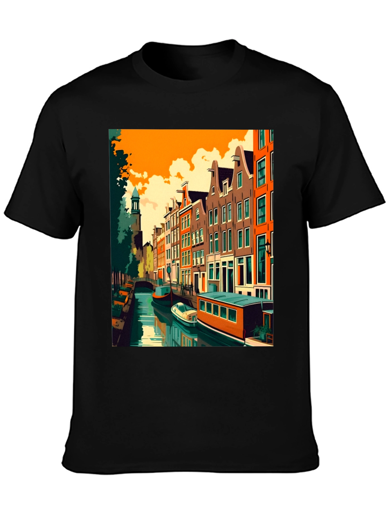 Amsterdam Canal Art T-Shirt - Modern Graphic Tee