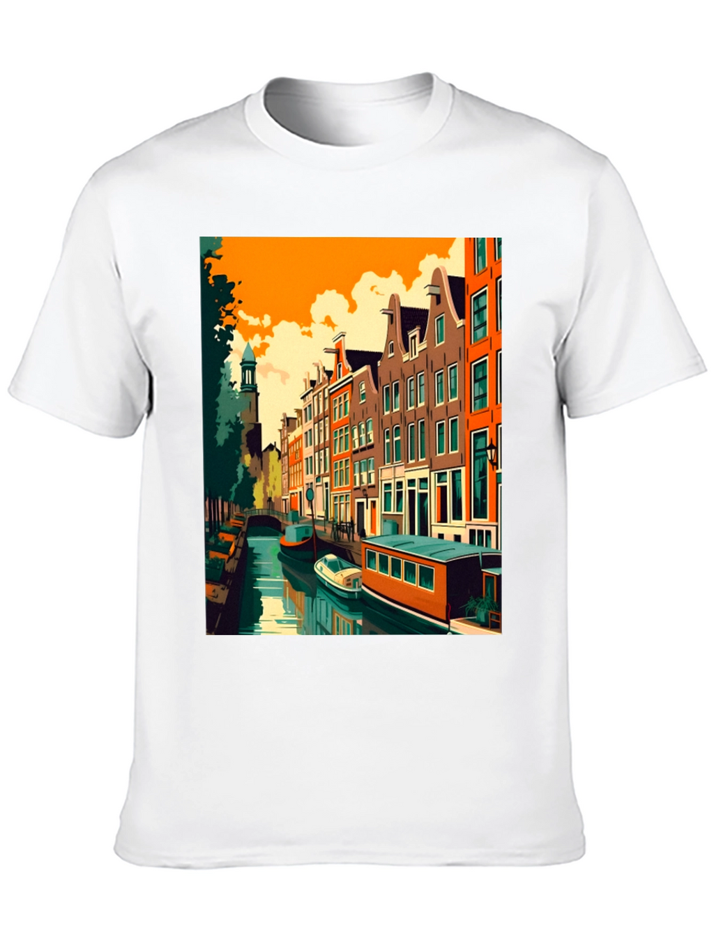 Amsterdam Canal Art T-Shirt - Modern Graphic Tee