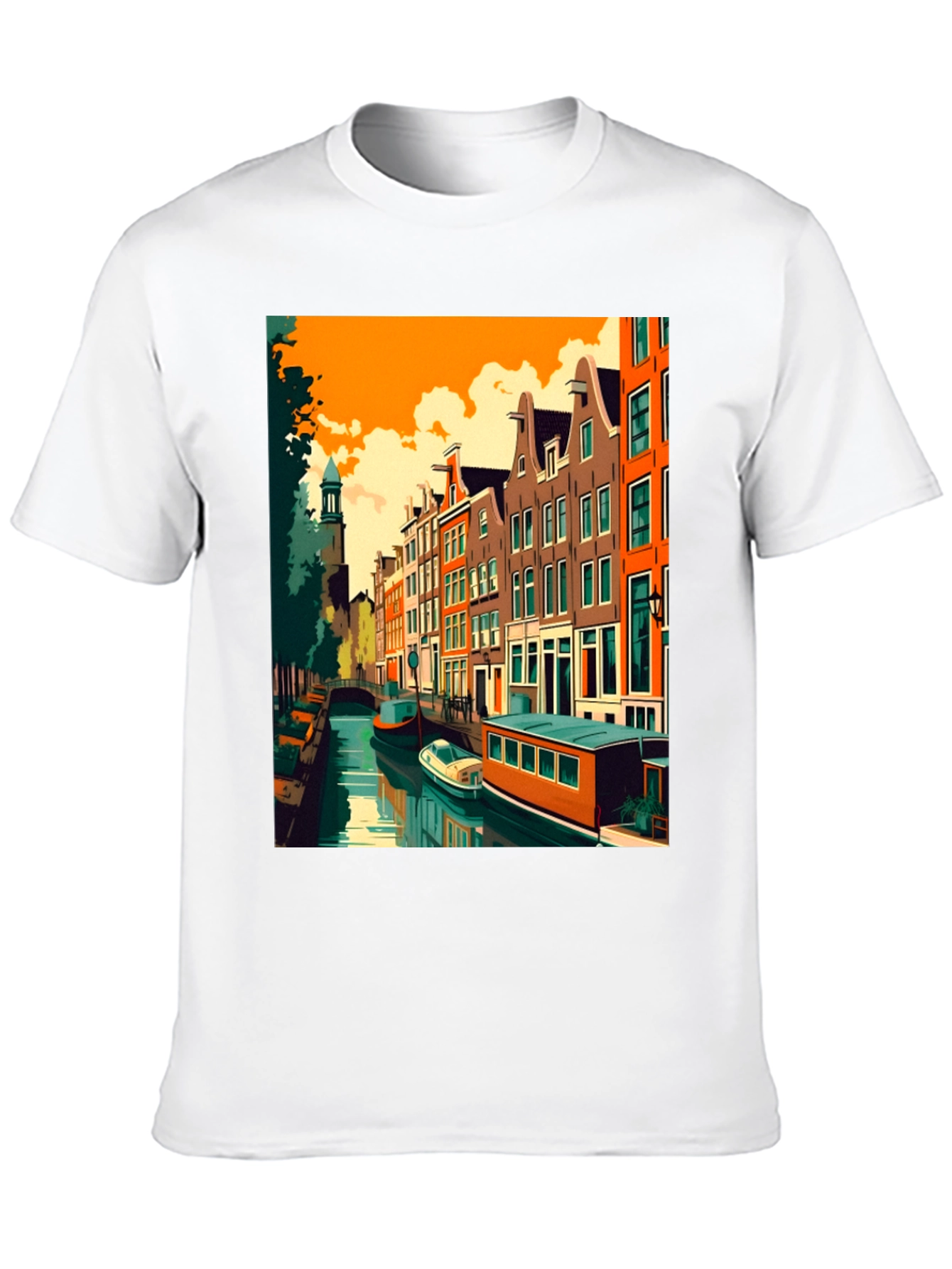 Amsterdam Canal Art T-Shirt - Modern Graphic Tee