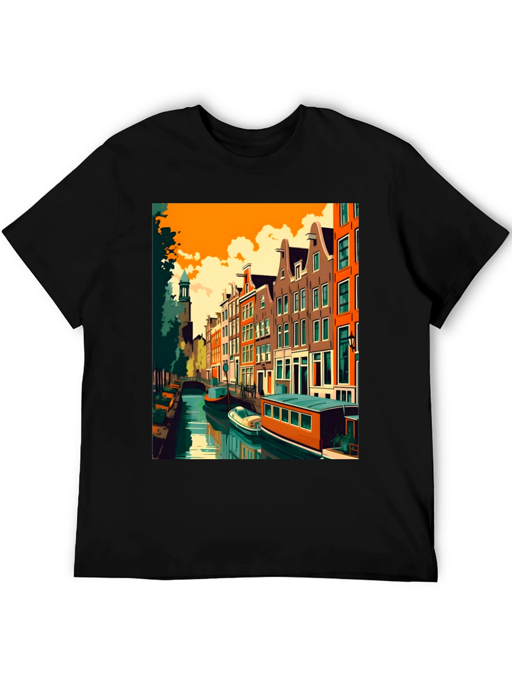 Amsterdam Canal Art T-Shirt - Modern Graphic Tee
