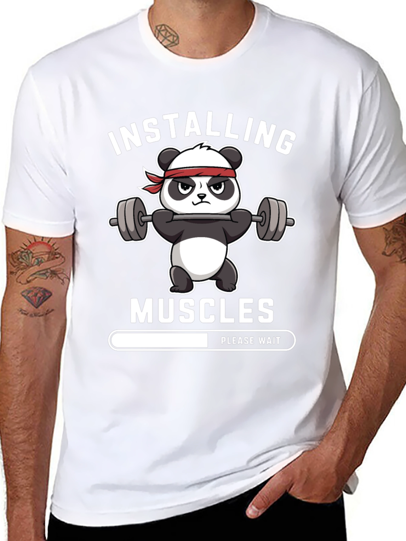 Installing Muscles Funny Gym Panda T-Shirt