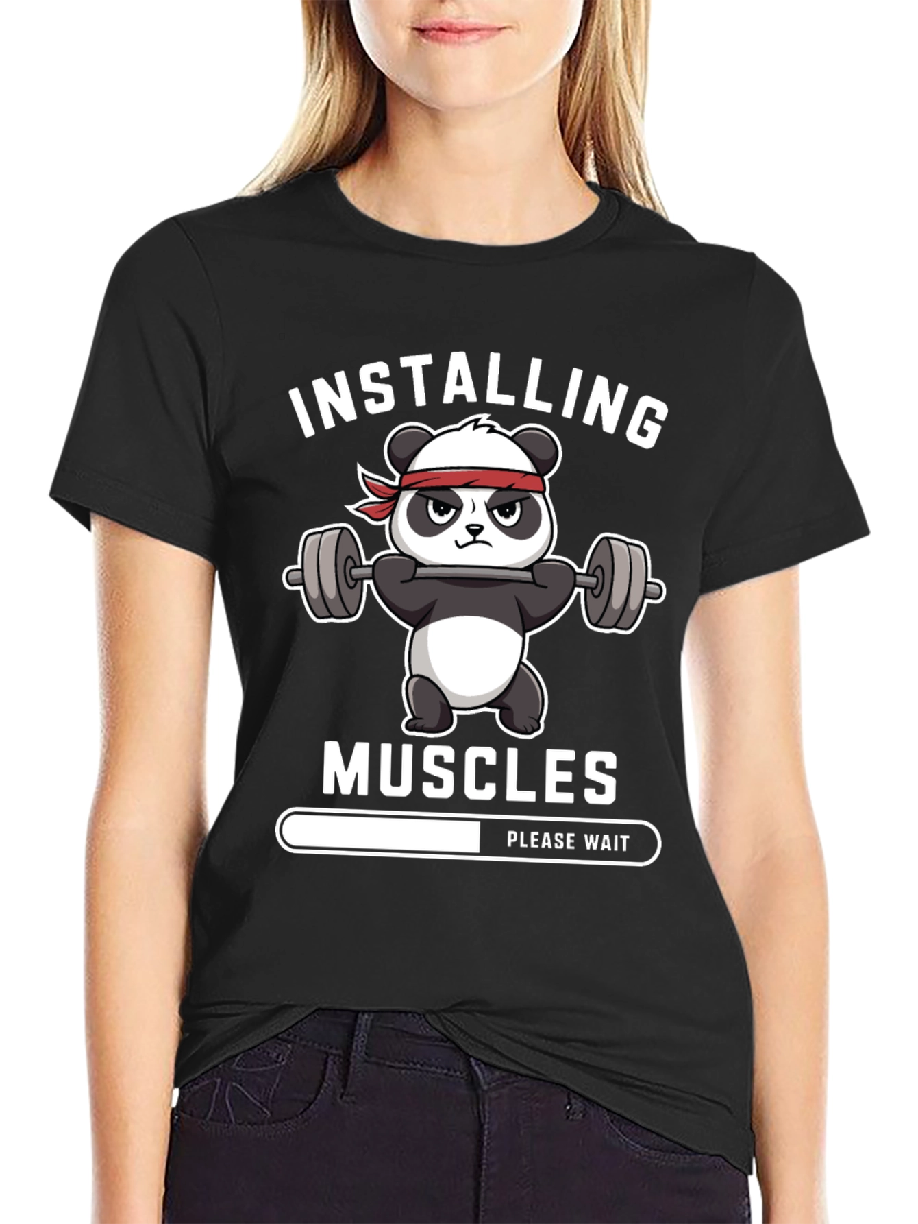 Installing Muscles Funny Gym Panda T-Shirt