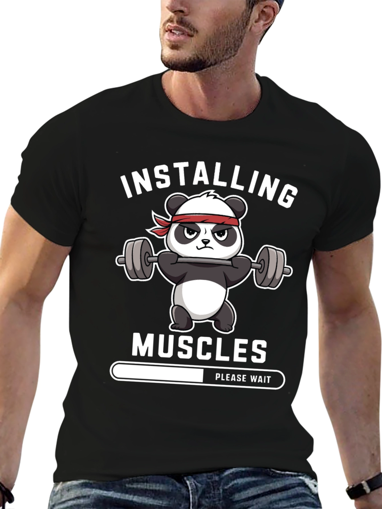 Installing Muscles Funny Gym Panda T-Shirt