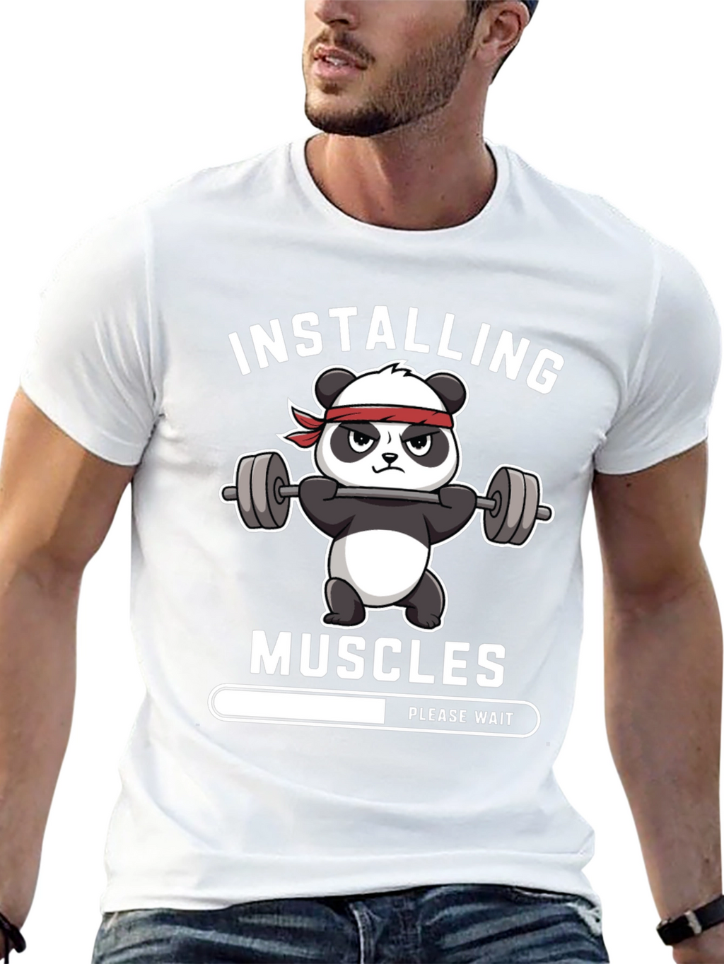 Installing Muscles Funny Gym Panda T-Shirt