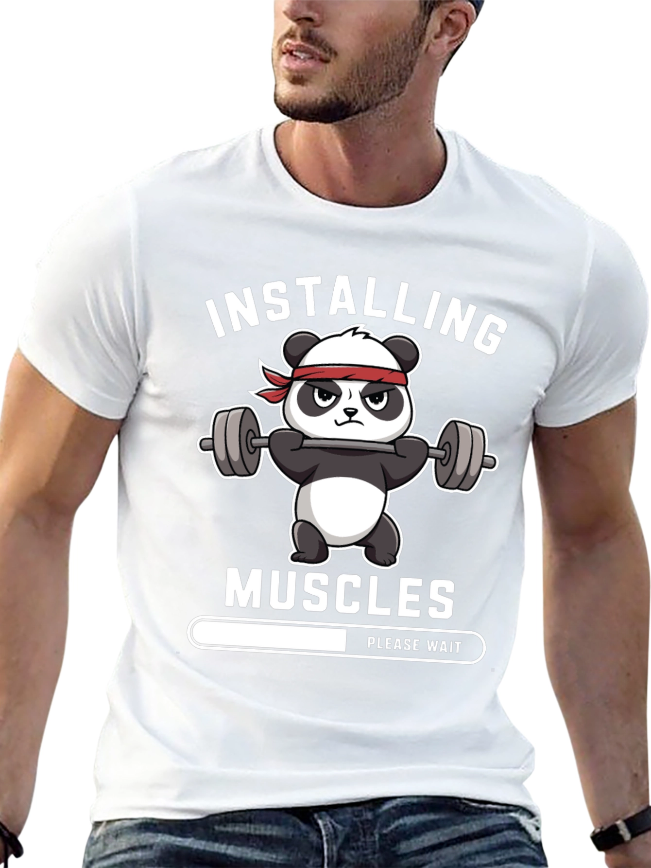 Installing Muscles Funny Gym Panda T-Shirt