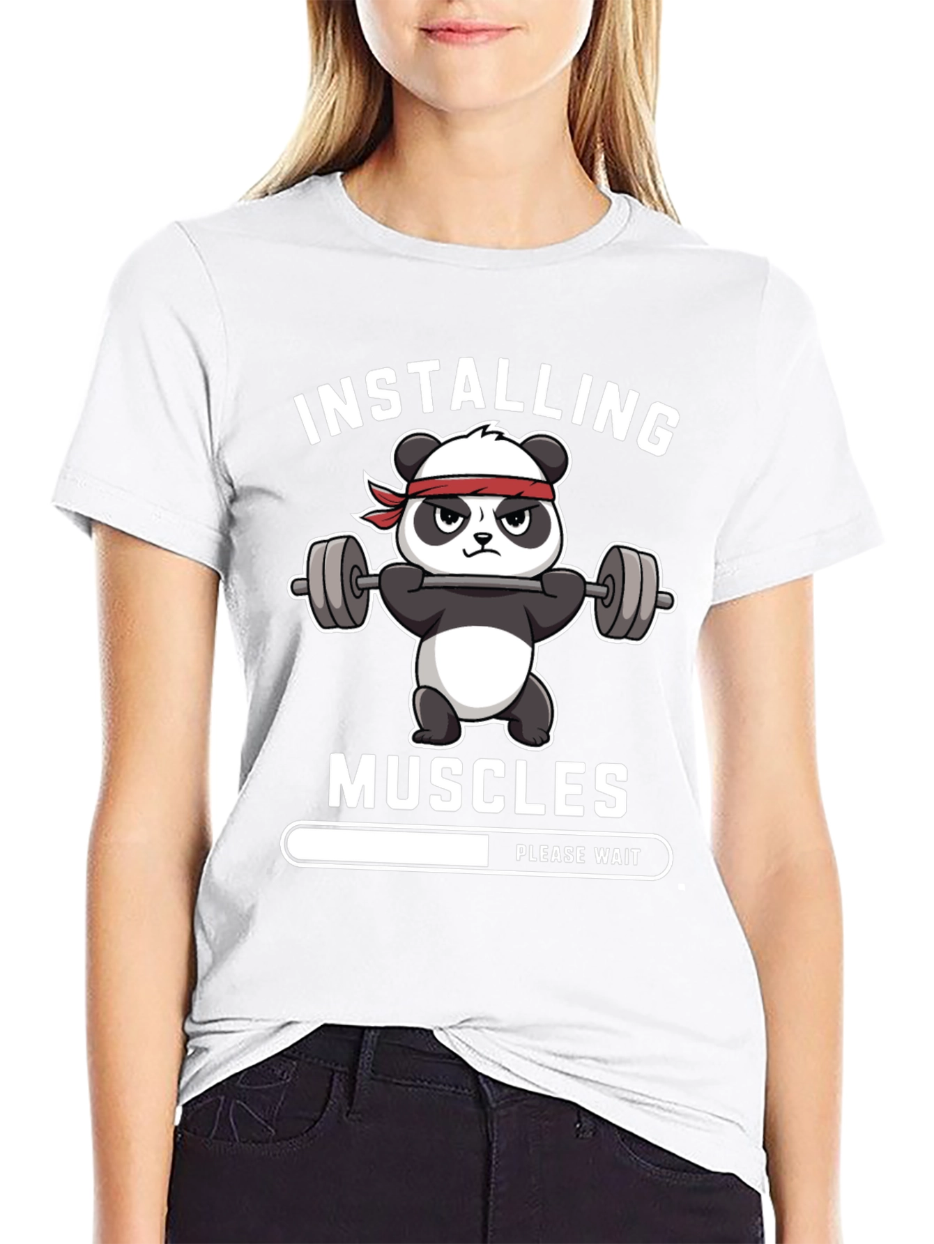 Installing Muscles Funny Gym Panda T-Shirt