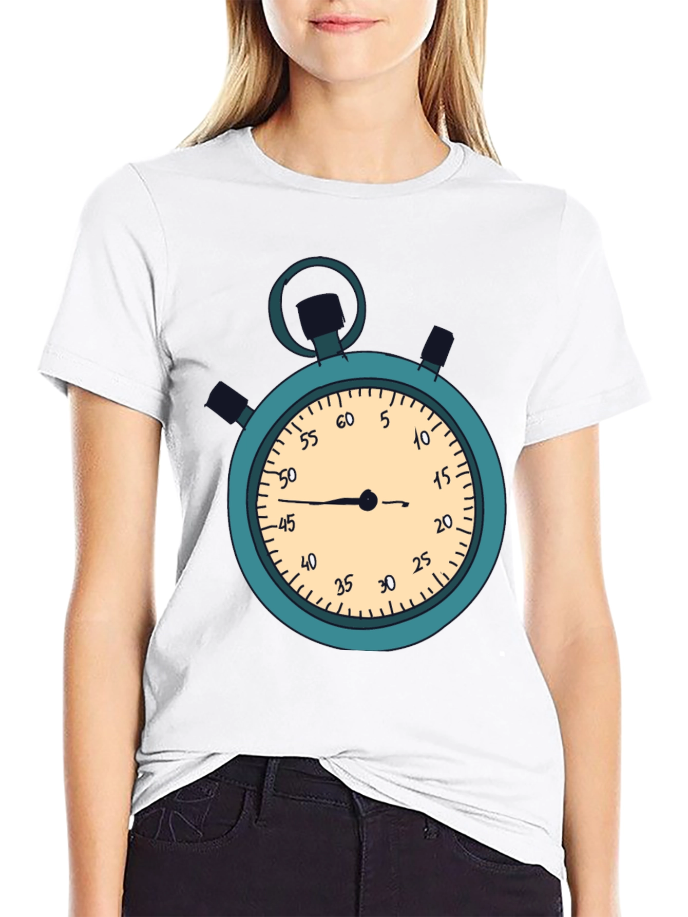 Stopwatch Graphic T-Shirt - Black Casual