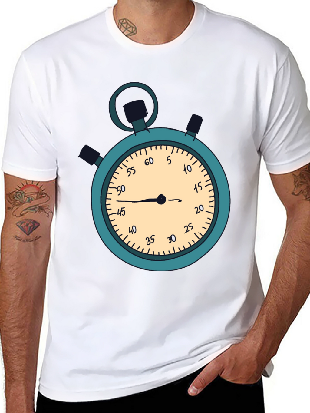 Stopwatch Graphic T-Shirt - Black Casual