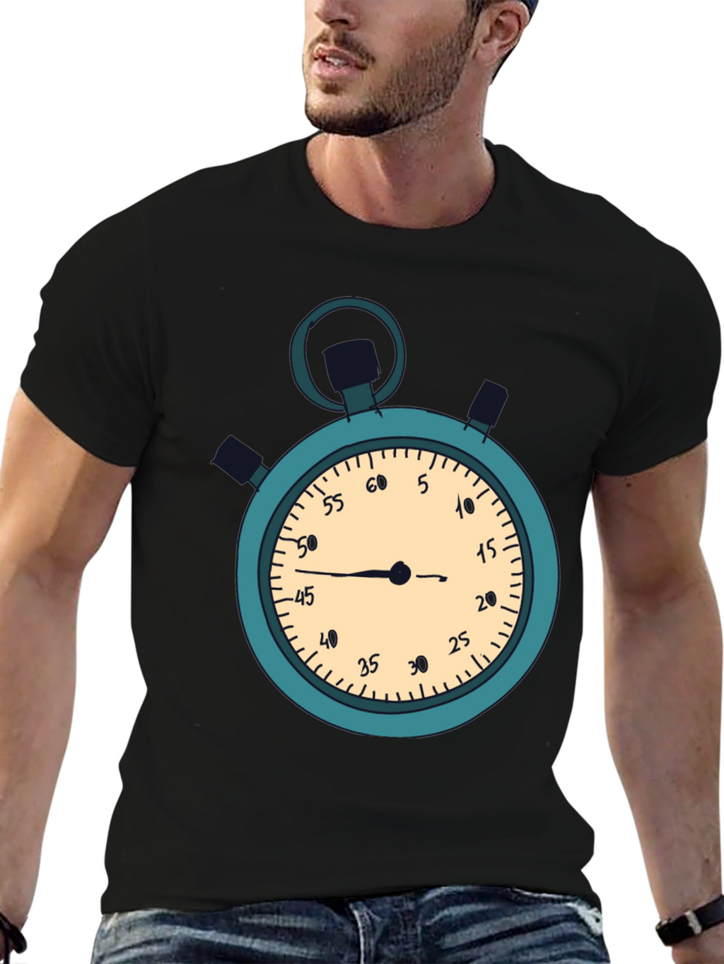 Stopwatch Graphic T-Shirt - Black Casual
