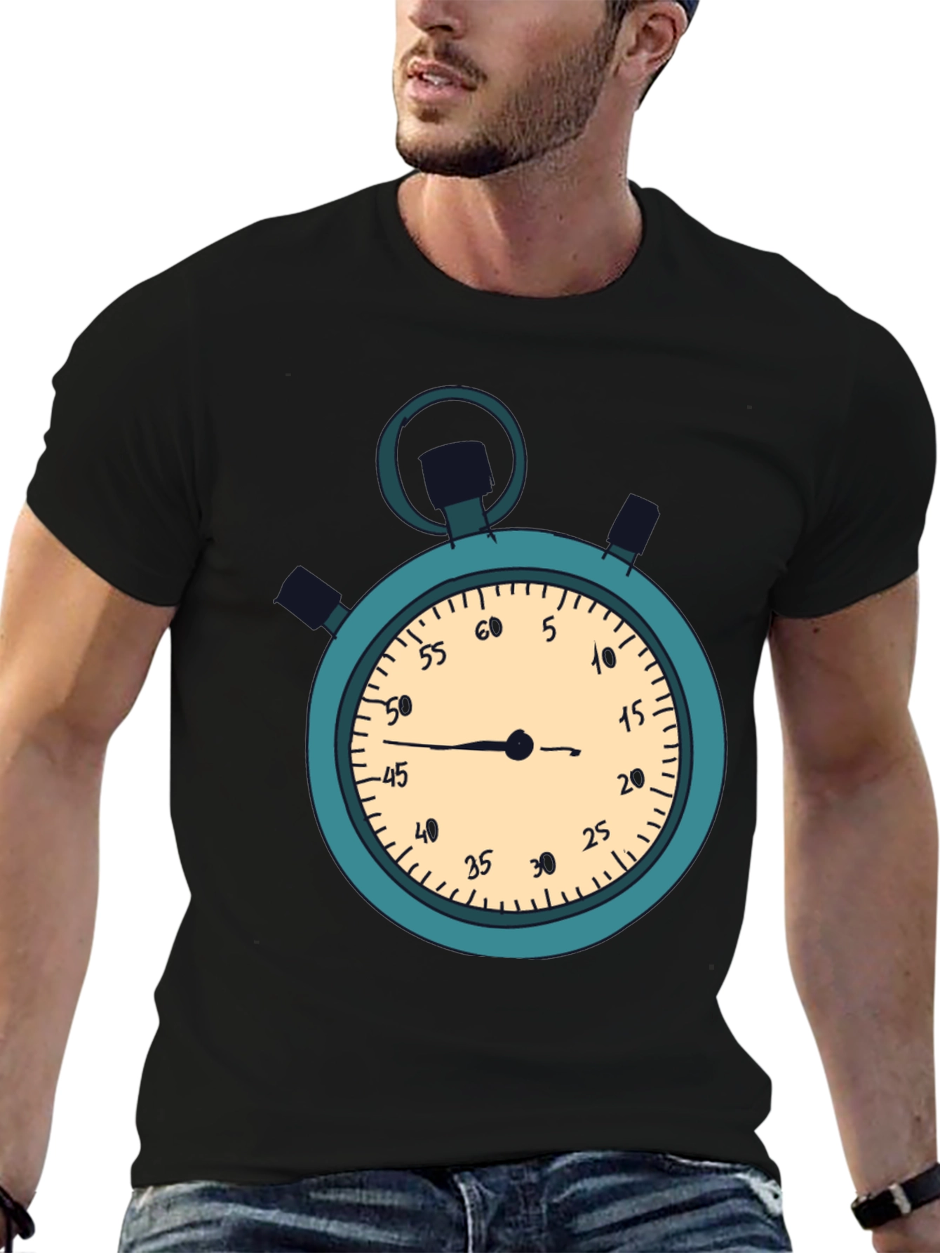 Stopwatch Graphic T-Shirt - Black Casual