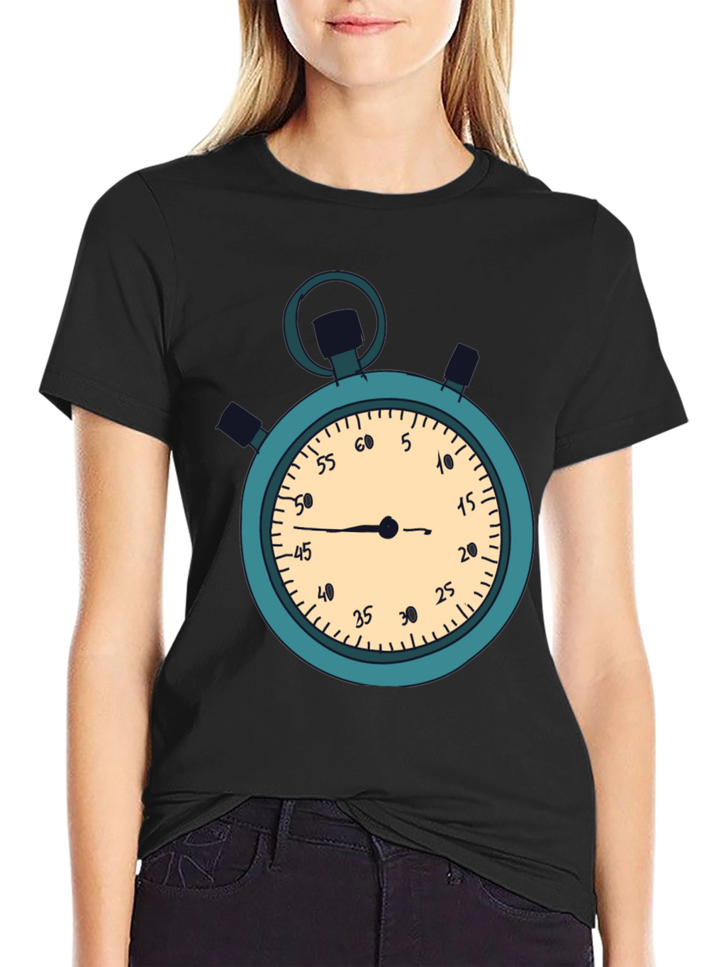Stopwatch Graphic T-Shirt - Black Casual