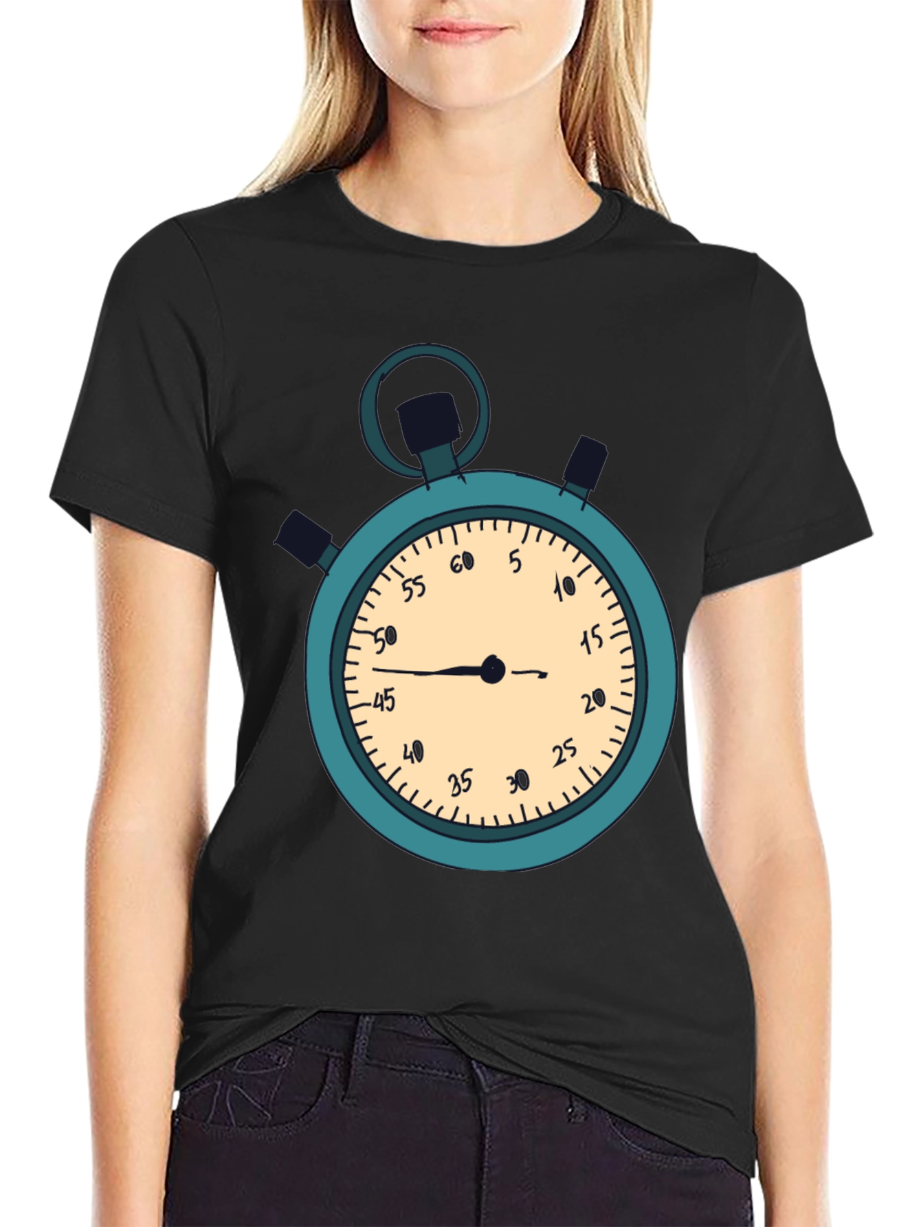 Stopwatch Graphic T-Shirt - Black Casual