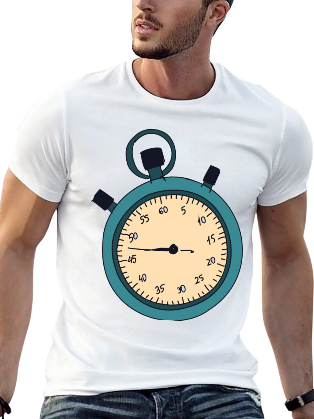 Stopwatch Graphic T-Shirt - Black Casual